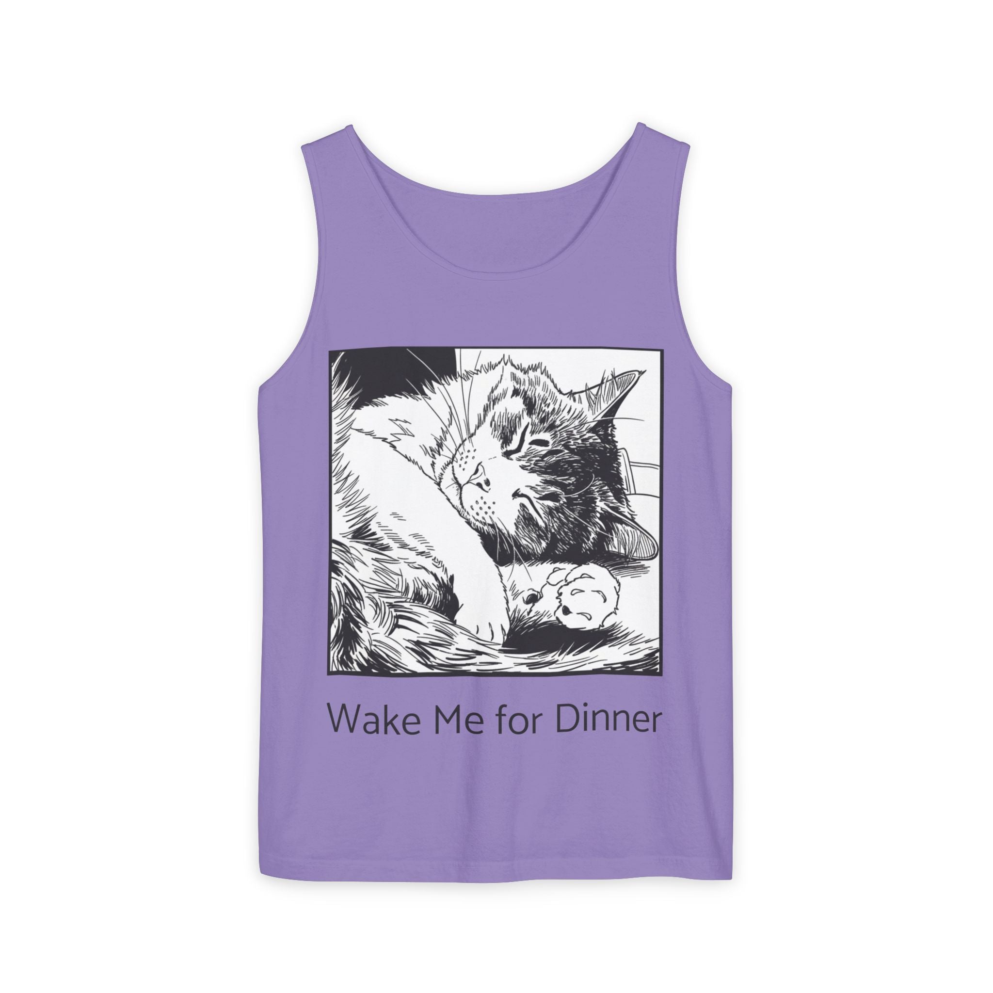 Wake Me For Dinner | Sleeping Lulu Cat Tank | Funny Cat Comfort Colors Tank Top | Cat Lover Gift