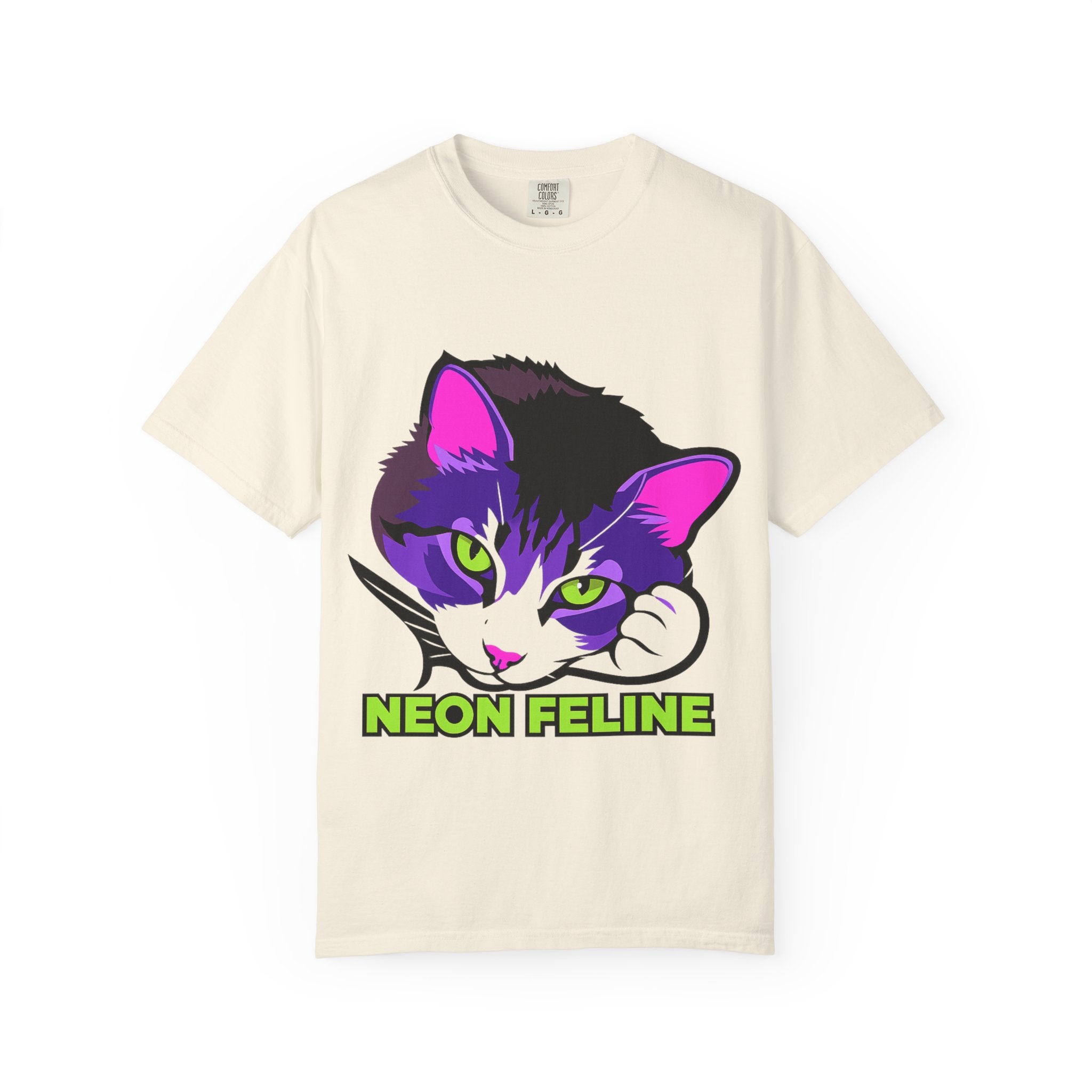 Neon Feline | Lulu Cat Face Comfort Colors Tee | Bold Neon Cat Graphic Shirt | Cat Lover Gift