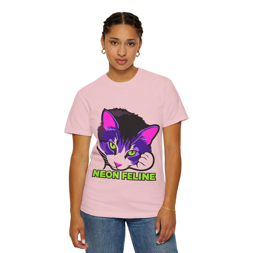 Neon Feline | Lulu Cat Face Comfort Colors Tee | Bold Neon Cat Graphic Shirt | Cat Lover Gift
