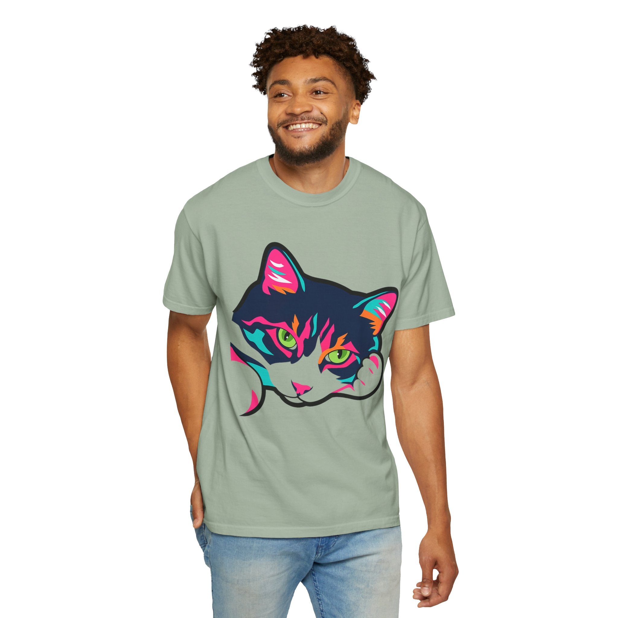 Neon Lulu Cat Face Tee | Bold Pop Art Cat Graphic | Comfort Colors Cat Lover Shirt