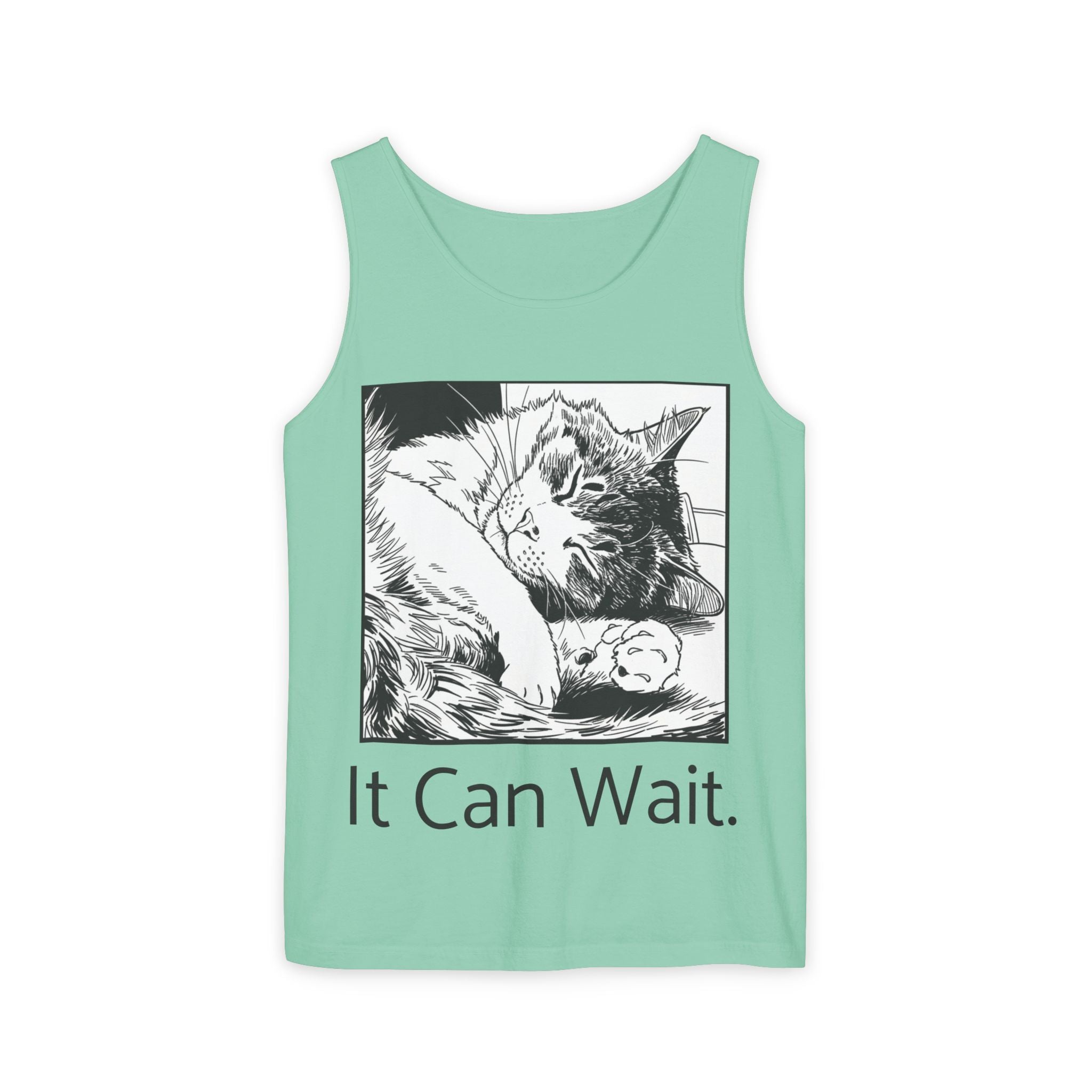 It Can Wait | Sleeping Cat Tank Top | Funny Cat Comfort Colors Tank | Sarcastic Cat Lover Gift