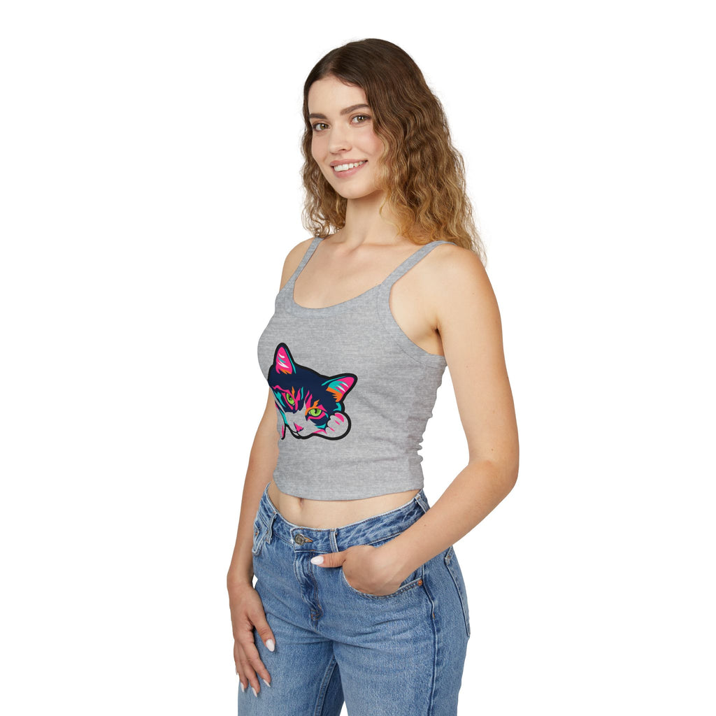 Neon Cat Face Tank Top | Bold Pink Teal Cat Graphic | Cat Lover Gift