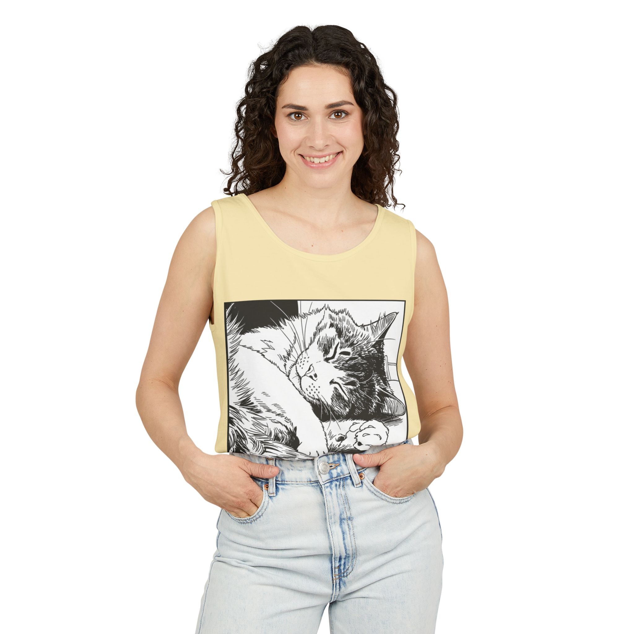 Wake Me For Dinner | Sleeping Lulu Cat Tank | Funny Cat Comfort Colors Tank Top | Cat Lover Gift